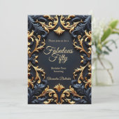 Invitation Fabulous Elegant Birthday Party Gold Blue Black (Debout devant)