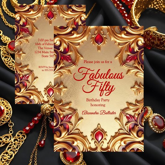 Invitation Fabulous Elegant Birthday Party Gold Red Gold