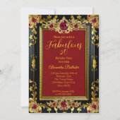 Invitation Fabulous Elegant Birthday Photo Red Gold Black Gem (Devant)