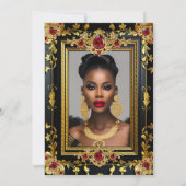 Invitation Fabulous Elegant Birthday Photo Red Gold Black Gem (Dos)