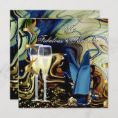 Invitation Fabulous Fantastic Abstrait Blue Gold Beige Party (Devant / Derrière)