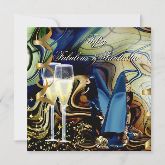 Invitation Fabulous Fantastic Abstrait Blue Gold Beige Party (Devant)