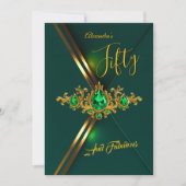 Invitation Fabulous Fifty Birthday Emerald Green Gold Gems (Devant)