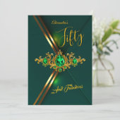 Invitation Fabulous Fifty Birthday Emerald Green Gold Gems (Debout devant)