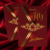Invitation Fabulous Fifty Birthday Party Red Gold Gems