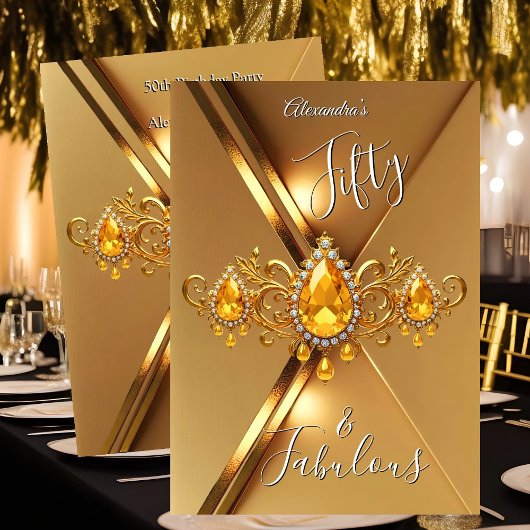 Invitation Fabulous Fifty Birthday Party Yellow Gold Gems