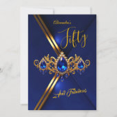 Invitation Fabulous Fifty Birthday Royal Blue Gold Gems (Devant)