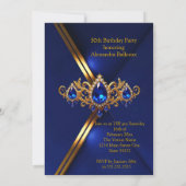 Invitation Fabulous Fifty Birthday Royal Blue Gold Gems (Dos)
