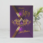 Invitation Fabulous Fifty Birthday Royal Purple Gold Gems (Debout devant)