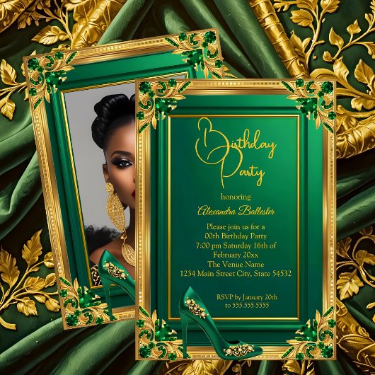 Invitation Fabulous Fifty Emerald Green Gold high Heel Gems