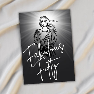 Invitation Fabulous Fifty Woman Black Sketch 50e anniversaire
