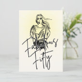 Invitation Fabulous Fifty Woman White Sketch 50e anniversaire (Debout devant)
