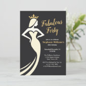 Invitation Fabulous Forty Queen Golden Black 40th Birthday (Debout devant)
