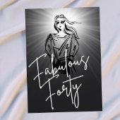 Invitation Fabulous Forty Woman Black Sketch 40th Birthday