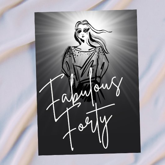 Invitation Fabulous Forty Woman Black Sketch 40th Birthday
