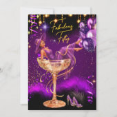 Invitation Fabulous Fun Birthday Purple Champagne Glass (Devant)