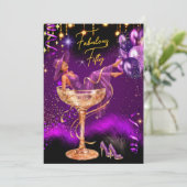 Invitation Fabulous Fun Birthday Purple Champagne Glass (Debout devant)