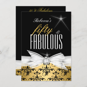 Invitation Fabulous Gold Black Damask 50th Birthday Party