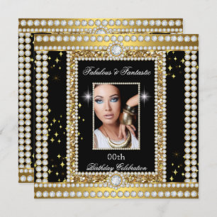 Invitation Fabulous Gold Black Glamor Photo Diamond Party