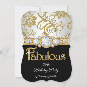 Invitation Fabulous Gold noir Diamond blanc fête d'anniversai