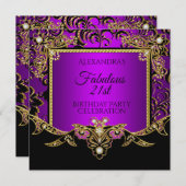 Invitation Fabulous Gold Purple Black 21e fête d'anniversaire (Devant / Derrière)
