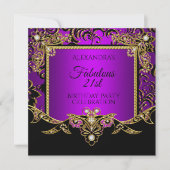 Invitation Fabulous Gold Purple Black 21e fête d'anniversaire (Devant)