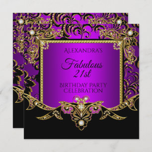Invitation Fabulous Gold Purple Black 21e fête d'anniversaire