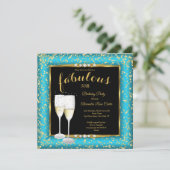 Invitation Fabulous Gold Turquoise bleu Champagne Photo Anniv (Debout devant)
