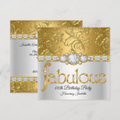 Invitation Fabulous Gold White Damask Diamond fête d'annivers (Devant / Derrière)