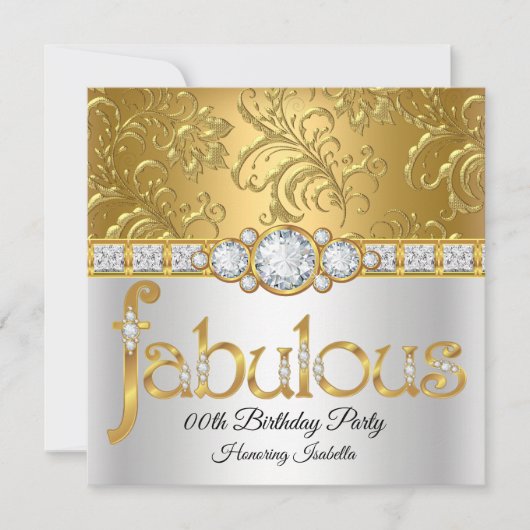 Invitation Fabulous Gold White Damask Diamond fête d'annivers (Devant)