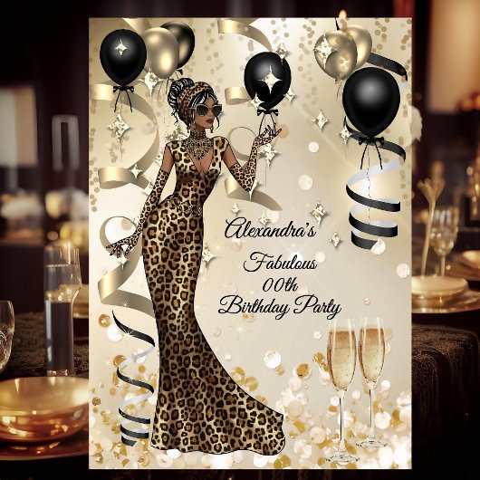 Invitation Fabulous Leopard Birthday Celebration Champagne