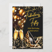Invitation Fabulous Leopard talons Champagne Anniversaire (Devant)