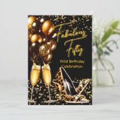 Invitation Fabulous Leopard talons Champagne Anniversaire (Debout devant)