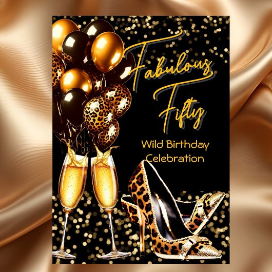 Invitation Fabulous Leopard talons Champagne Anniversaire