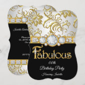 Invitation Fabulous Or fêté anniversaire noir Diamant blanc (Devant / Derrière)