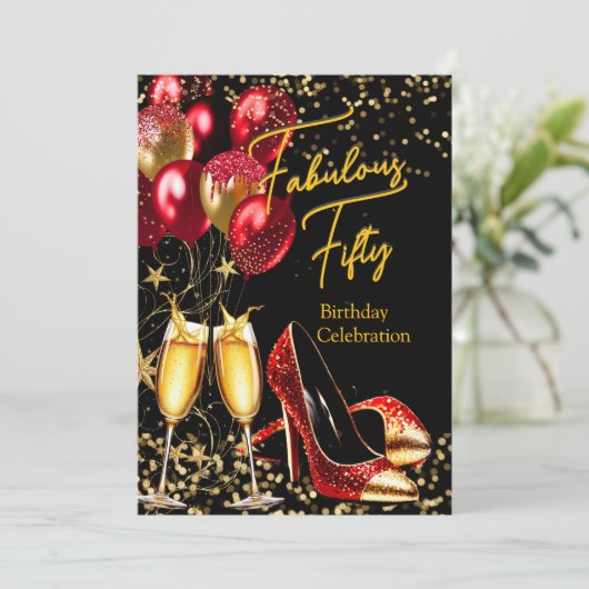 Invitation Fabulous Parties scintillant Red Gold talons Champ (Debout devant)