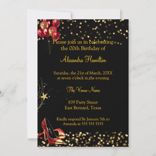Invitation Fabulous Parties scintillant Red Gold talons Champ (Dos)
