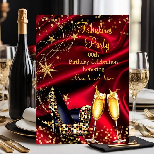 Invitation Fabulous Parties scintillant Red Gold talons Champ