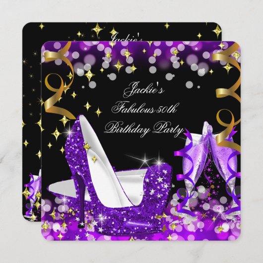 Invitation Fabulous Parties scintillant violet haut talon 50e (Devant / Derrière)