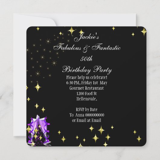 Invitation Fabulous Parties scintillant violet haut talon 50e (Dos)