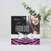 Invitation Fabulous Pink Black Zebra 30e fête d'anniversaire (Debout devant)