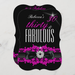 Invitation Fabulous Pink Lace Black 30e fête d'anniversaire
