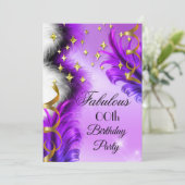 Invitation Fabulous Purple Feathers or fête d'anniversaire (Debout devant)