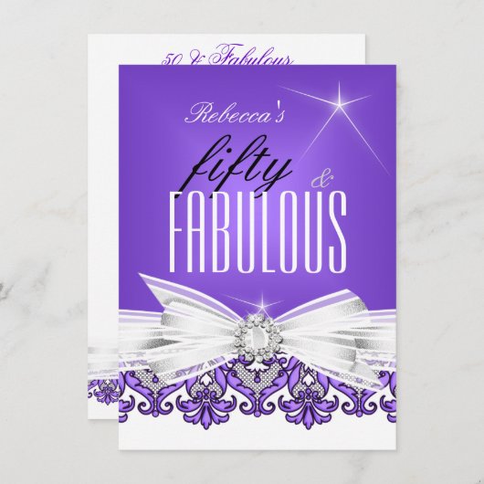 Invitation Fabulous Purple Lace Blanc 50e fête d'anniversaire (Devant / Derrière)