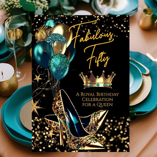 Invitation Fabulous Queen Turquoise Crown Gold talons Anniver