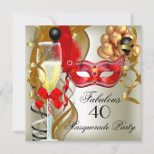 Invitation Fabulous Red Gold Cream Black Masquerade Party (Devant)