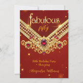 Invitation Fabulous Red Gold Diamonds Elegant Birthday Party (Devant)