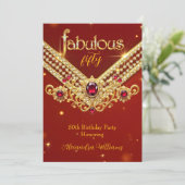 Invitation Fabulous Red Gold Diamonds Elegant Birthday Party (Debout devant)