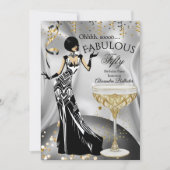 Invitation Fabulous Silver Gold Black Champagne Birthday (Devant)