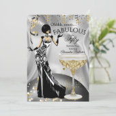 Invitation Fabulous Silver Gold Black Champagne Birthday (Debout devant)
